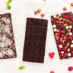 Three keto dark chocolate bars showing different options for customizing the flavor.