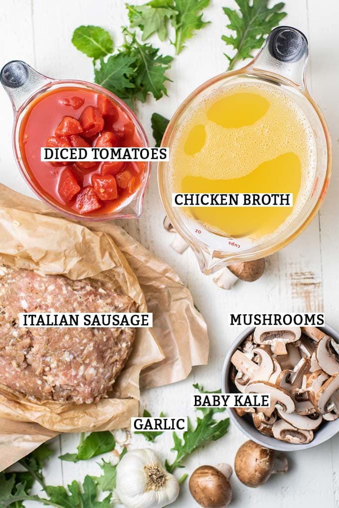 The ingredients needed to make Keto Italian Sausage Soup.