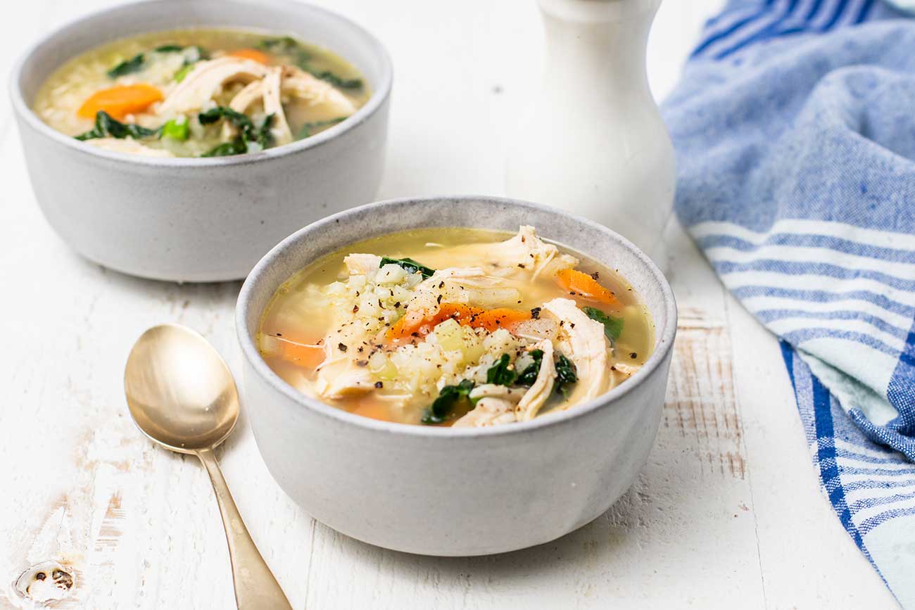 Keto Chicken Soup with Cauliflower Rice - Low Carb Chicken Soup Recipe