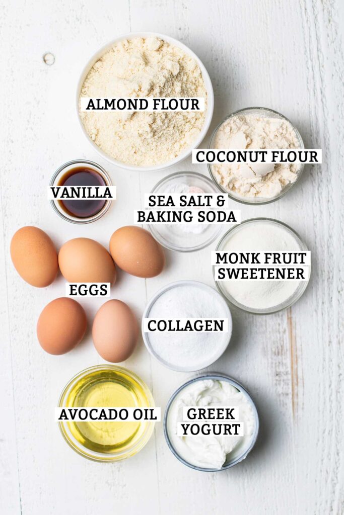 The ingredients needed for basic keto muffins.