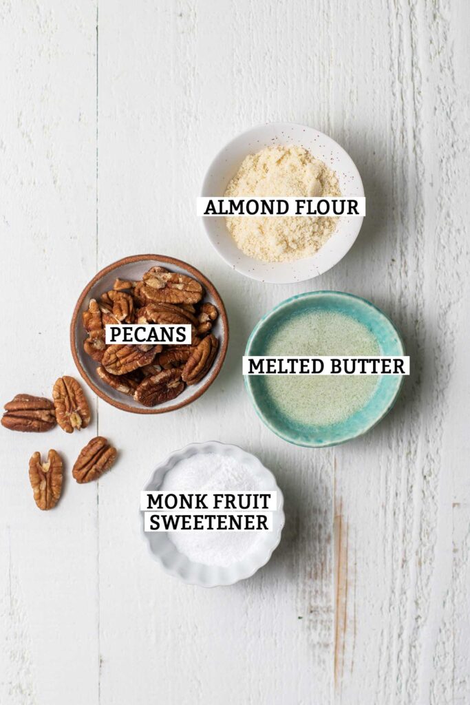 The ingredients needed for a pecan topping.
