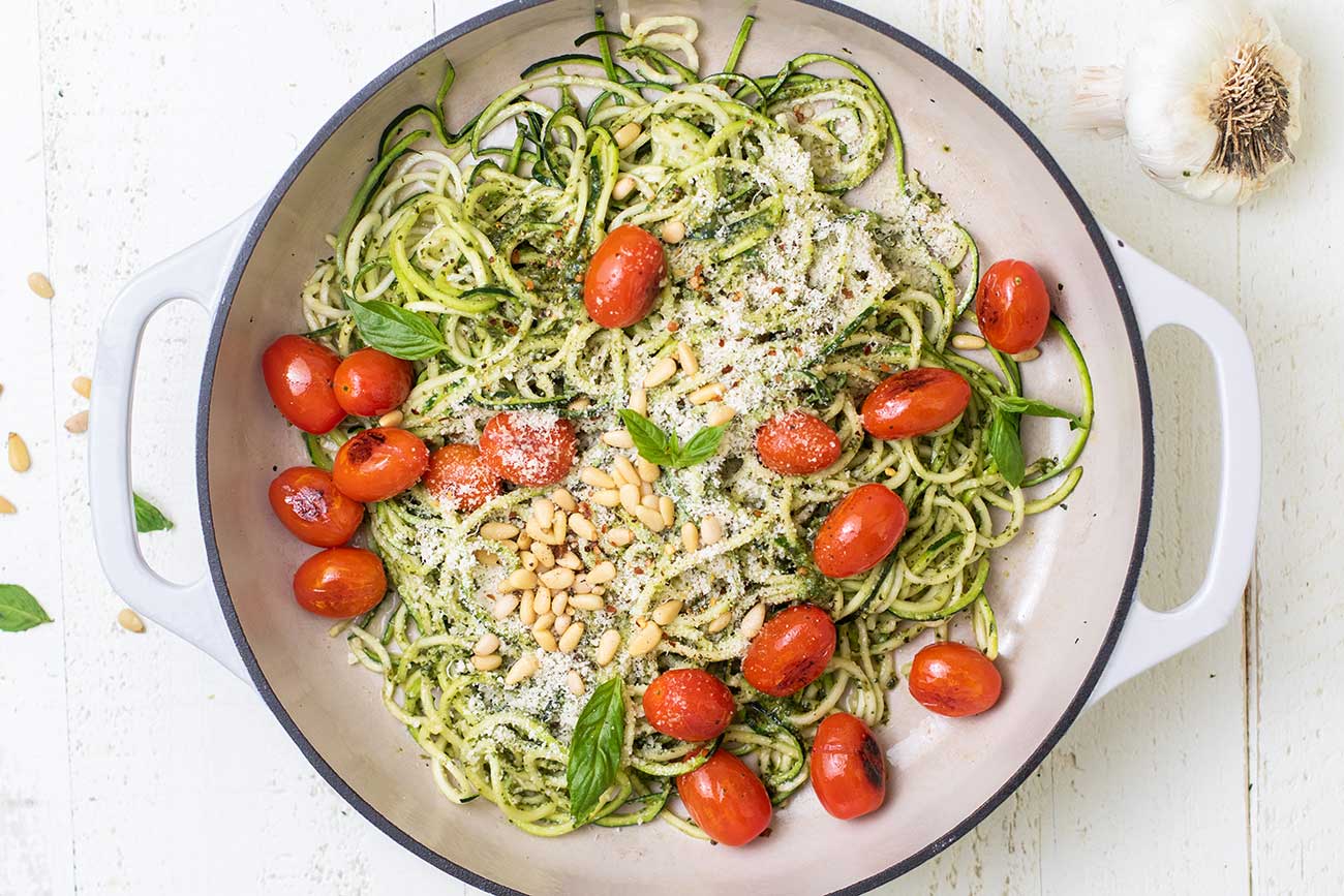 The Italian Dish - Posts - Spiralized Zucchini Noodles with Basil Pesto