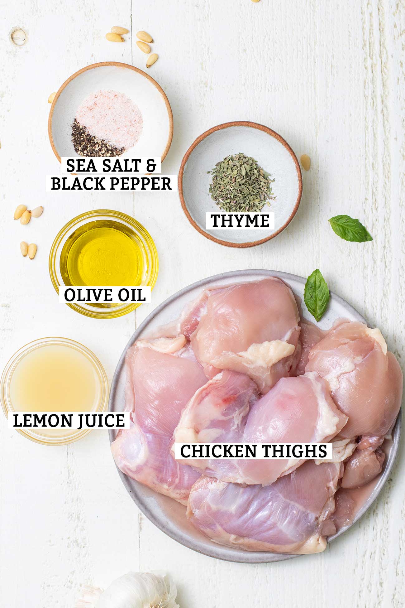 The ingredients needed to marinate chicken for spaghetti squash alfredo.