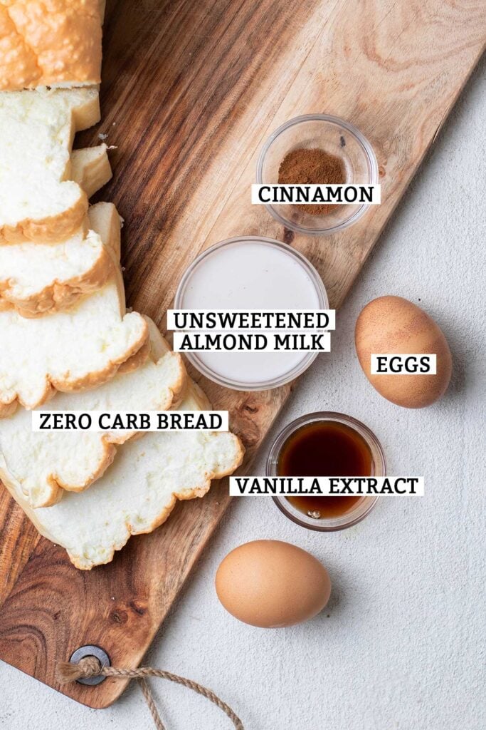 The ingredients needed to make Keto French Toast.