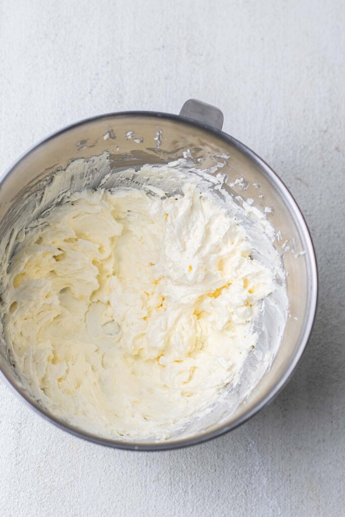 The cream cheese and butter whipped together until smooth.