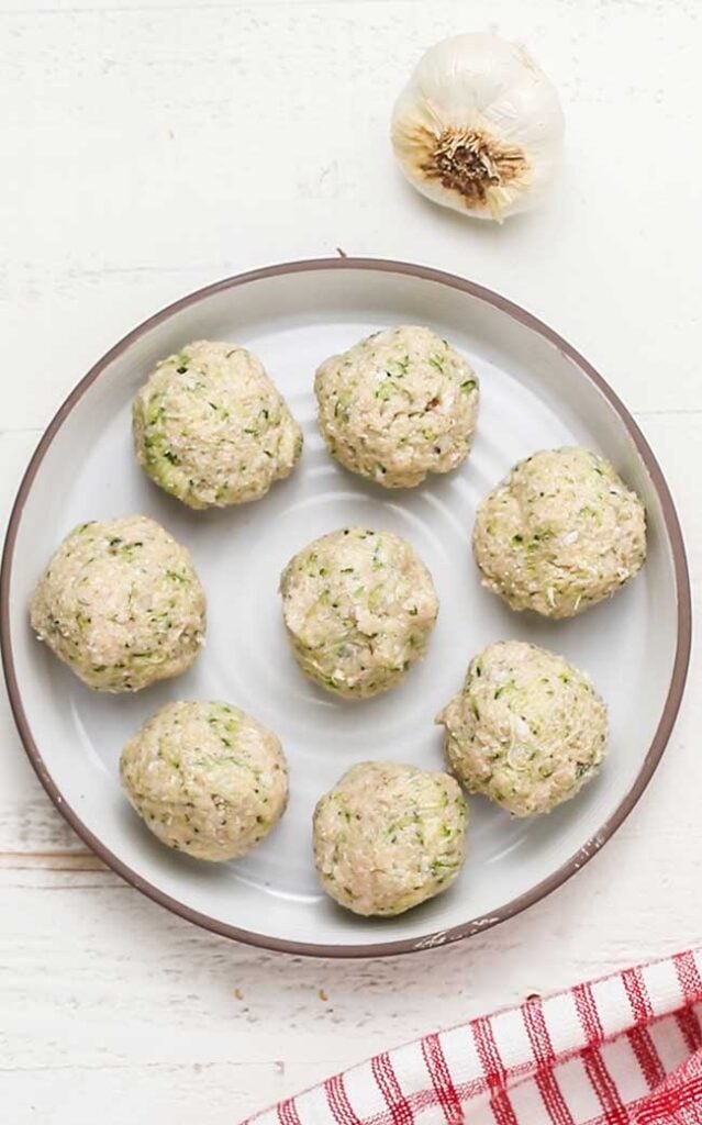 The chicken mixture shown rolled into balls.